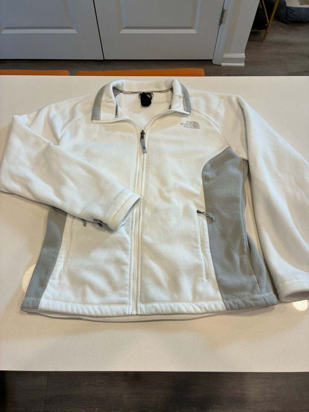 The North Face Fleece Jacket Size L White Gray Full Zip